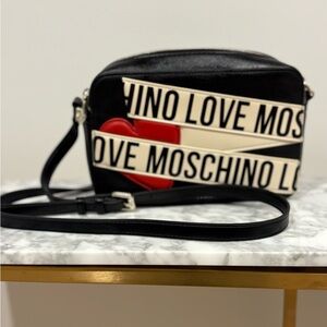 Love Moschino Black and Cream Crossbody Bag